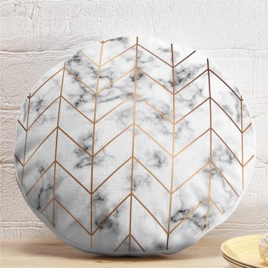 Mermer Zeminli Geometrik Desenli Modern Yuvarlak Yastık Kırlent Kılıfı