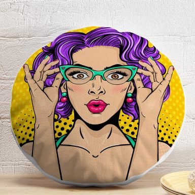 Sarı Puanlı Popart Desenli Dekoratif Yuvarlak Yastık Kırlent Kılıfı