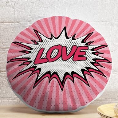 Retro Love Özel Tasarımlı Dijital Baskılı Modern Yuvarlak Yastık Kırlent Kılıfı