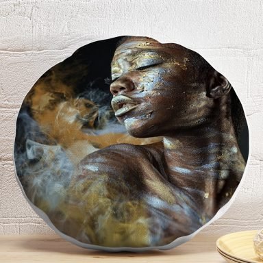 African Woman Etnik Desenli Dijital Baskılı Yuvarlak Yastık Kırlent Kılıfı