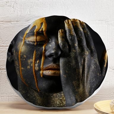 Gold Afrika Woman Tasarımlı 3D Modern Yuvarlak Yastık Kırlent Kılıfı