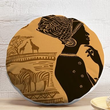 African Etnik Tasarım Dijital Baskılı Dekoratif Yuvarlak Yastık Kırlent Kılıfı