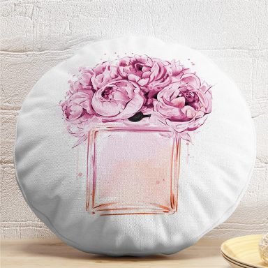 Coco Parfüm Tasarımlı Dijital Baskılı Modern Yuvarlak Yastık Kırlent Kılıfı