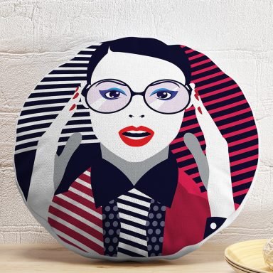 Pop Art Mujer Elegante Tasarımlı Dijital Baskılı Yuvarlak Yastık Kırlent Kılıfı