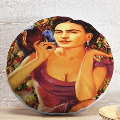 Mutluluk Çiçekleri Vintage Tasarımlı Dijital Baskılı Yuvarlak Yastık Kırlent Kılıfı