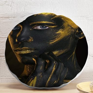 Afrika Gold İnsan Figürlü Modern Dekoratif Yuvarlak Yastık Kırlent Kılıfı