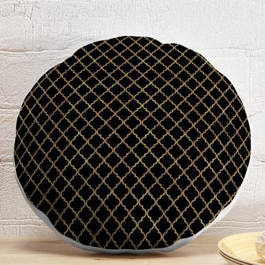 Gold Detaylı Ogea Desenli Dekoratif Modern Yuvarlak Yastık Kırlent Kılıfı