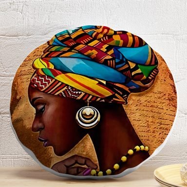 African Woman Çizimli Dijital Baskılı Modern Yuvarlak Yastık Kırlent Kılıfı