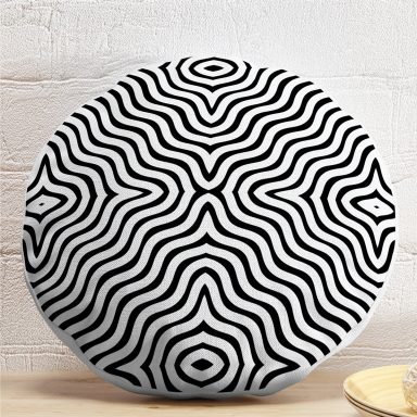 Siyah Geometrik Çizgiler Özel Tasarımlı Dekoratif Yuvarlak Yastık Kırlent Kılıfı