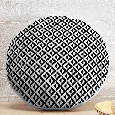 Siyah Beyaz Üçgen Geometrik Desenli Dijital Baskılı Yuvarlak Yastık Kırlent Kılıfı