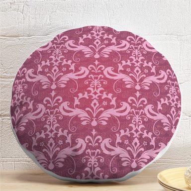 Fuşya Zeminli Damask Motifler Modern Yuvarlak Yastık Kırlent Kılıfı