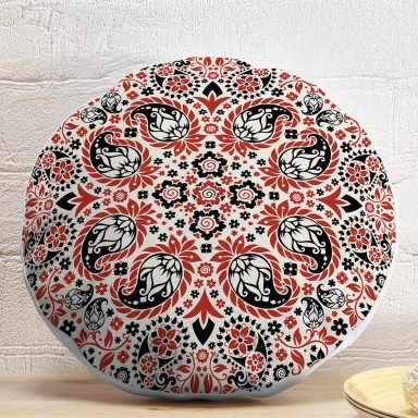 Etnik Motifli Dijital Baskılı Modern Yuvarlak Yastık Kırlent Kılıfı