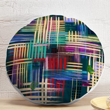 Yağlı Boya Abstract Desenli Özel Tasarım Dijital Baskılı Modern Yuvarlak Yastık Kırlent Kılıfı