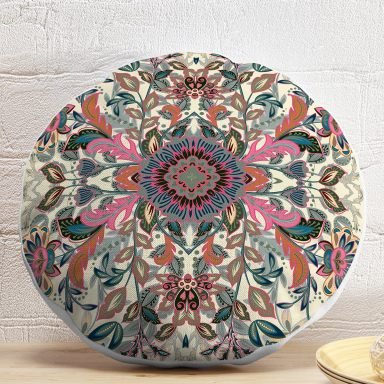 Etnik Motifli Dijital Baskılı Modern Yuvarlak Yastık Kırlent Kılıfı