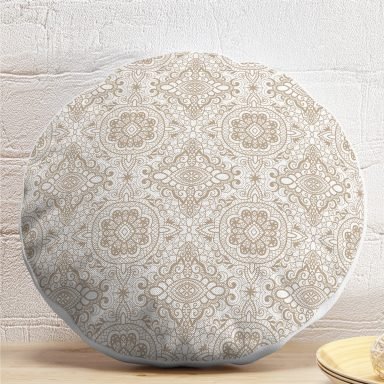 Damask Desenli Dijital Baskılı Dekoratif Yuvarlak Yastık Kırlent Kılıfı