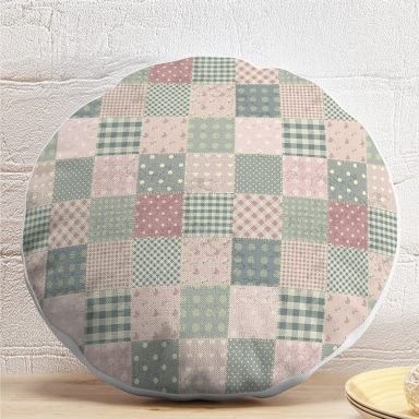 Patchwork Desenli Özel Tasarım Dijital Baskılı Modern Yuvarlak Yastık Kırlent Kılıfı