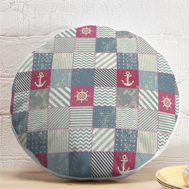 Patchwork Desenli Özel Tasarım Dijital Baskılı Modern Yuvarlak Yastık Kırlent Kılıfı