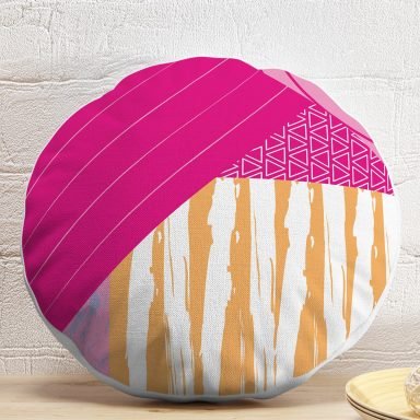 Abstract Geometrik Motifli Özel Tasarım Dijital Baskılı Modern Yuvarlak Yastık Kırlent Kılıfı