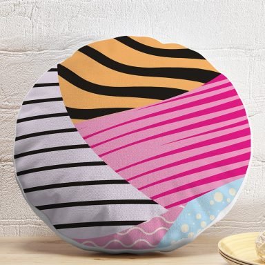 Geometrik Modern Sanat Tasarımlı Yuvarlak Yastık Kırlent Kılıfı