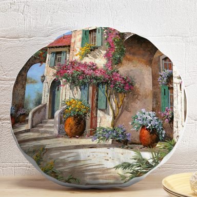 Yağlı Boya Manzara Desenli Özel Tasarımlı Dijital Baskılı Yuvarlak Yastık Kırlent Kılıfı
