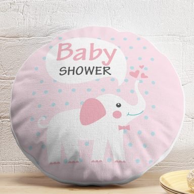 Pembe Zeminli Baby Shower Temalı Özel Tasarımlı Dijital Baskılı Çocuk Odası Yuvarlak Yastık Kırlent Kılıfı