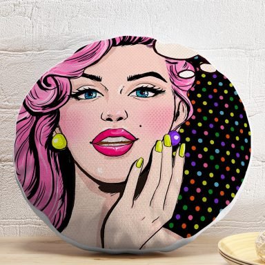 Pop Art Retro Dijital Baskılı Dekoratif Yuvarlak Yastık Kırlent Kılıfı