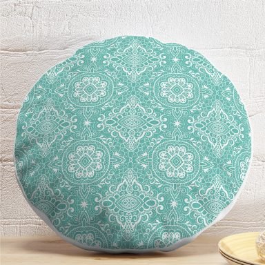 Damask Figürlü Dijital Baskılı Dekoratif Yuvarlak Yastık Kırlent Kılıfı