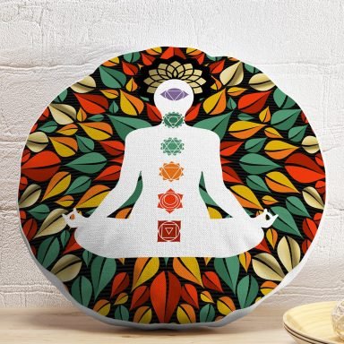 Uzak Doğu Yoga Motifleri Mandala Özel Tasarım Dijital Baskılı Yuvarlak Kırlent Kılıfı
