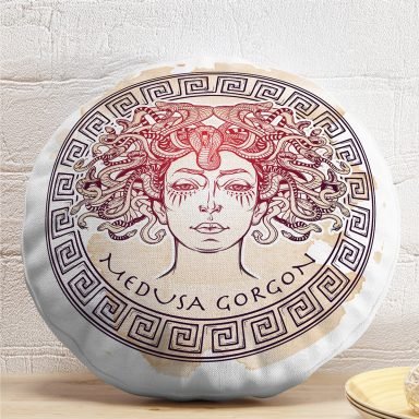 Medusa Gorgon Özel Tasarım Dijital Baskılı Yuvarlak Yastık Kılıfı