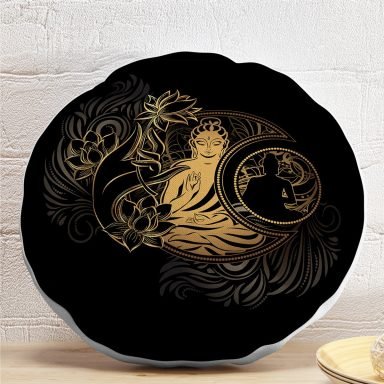 Uzak Doğu Gold Yoga Motifli Özel Tasarım Dijital Baskılı Yuvarlak Yastık Kırlent Kılıfı