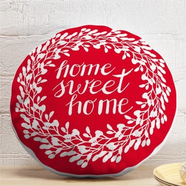 Home Sweet Home Dijital Baskılı Dekoratif Yuvarlak Yastık Kırlent Kılıfı