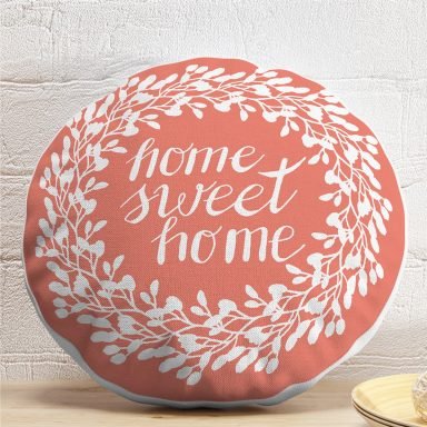 Home Sweet Home Dijital Baskılı Dekoratif Yuvarlak Yastık Kırlent Kılıfı