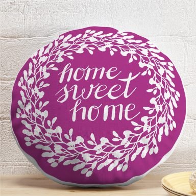 Home Sweet Home Dijital Baskılı Dekoratif Yuvarlak Yastık Kırlent Kılıfı
