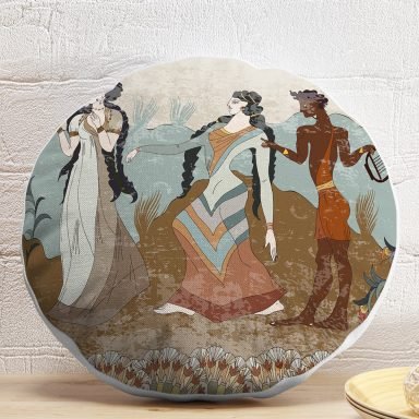 Girit Uygarlığı With Minoan Motif Modern Yuvarlak Yastık Kılıfı