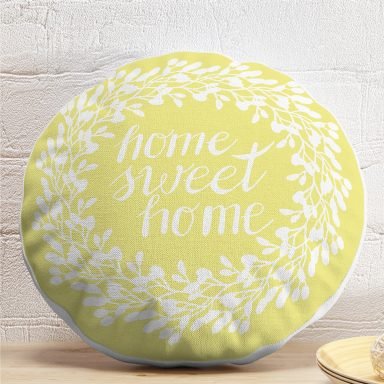 Home Sweet Home Dijital Baskılı Dekoratif Yuvarlak Yastık Kırlent Kılıfı