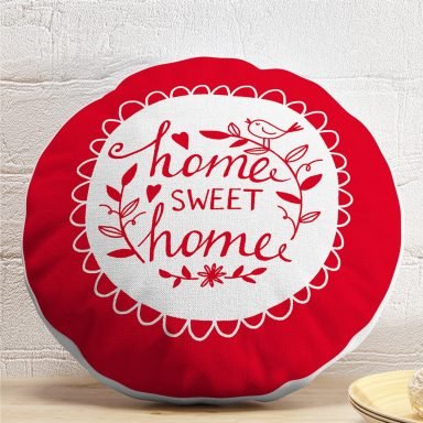 Home Sweet Home Dijital Baskılı Dekoratif Yuvarlak Yastık Kırlent Kılıfı