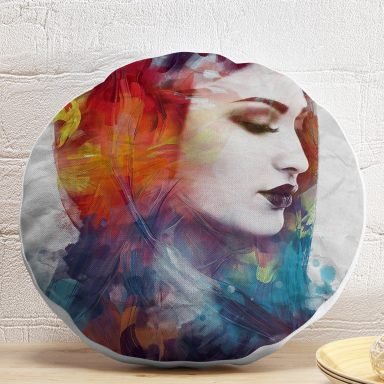 Pastel Renklerde Kızıl Saçlı Yuvarlak Kırlent Kılıfı