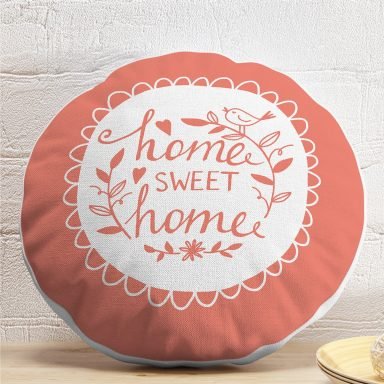 Home Sweet Home Dijital Baskılı Dekoratif Yuvarlak Yastık Kırlent Kılıfı