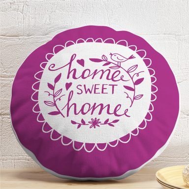 Home Sweet Home Dijital Baskılı Dekoratif Yuvarlak Yastık Kırlent Kılıfı