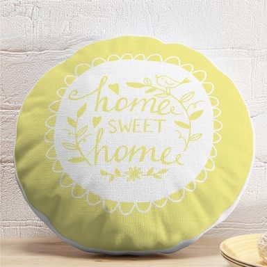 Home Sweet Home Dijital Baskılı Dekoratif Yuvarlak Yastık Kırlent Kılıfı