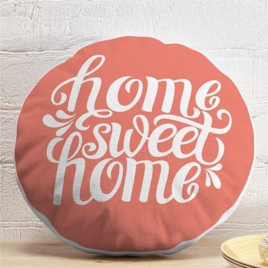 Home Sweet Home Dijital Baskılı Dekoratif Yuvarlak Yastık Kırlent Kılıfı