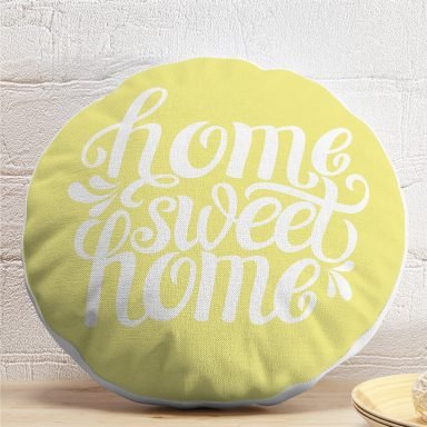 Home Sweet Home Dijital Baskılı Dekoratif Yuvarlak Yastık Kırlent Kılıfı
