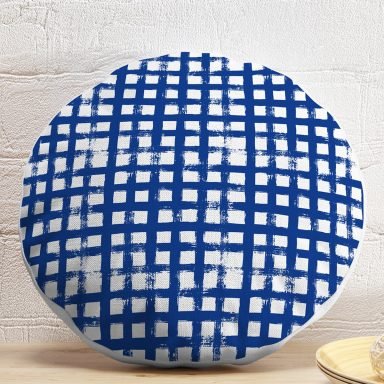 Koyu Yeşil Geometrik Kare Motifli Dekoratif Yuvarlak Yastık Kılıfı