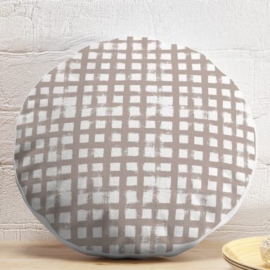 Vizon Zeminde Geometrik Kare Motifli Dekoratif Yuvarlak Yastık Kılıfı