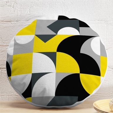Geometrik Renkli Figürlü Dijital Baskılı Özel Tasarım Dekoratif Modern Yuvarlak Kırlent Kılıfı