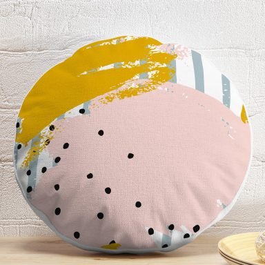 Soyut Sulu Boya Çizim Desenli Modern Yuvarlak Yastık Kılıfı