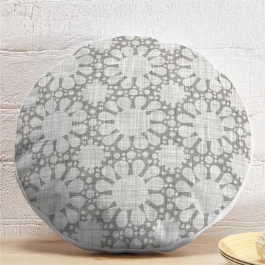 Gri Kot Desenli Güneş Motifli Dekoratif Modern Yuvarlak Kırlent Kılıfı