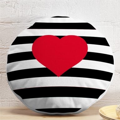 Modern Kalp Desenli Dijital Baskılı Dekoratif Yuvarlak Yastık Kırlent Kılıfı