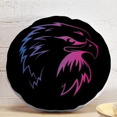 Siyah Zeminde Neon Kartal Motifli Yuvarlak Kırlent Kılıfı