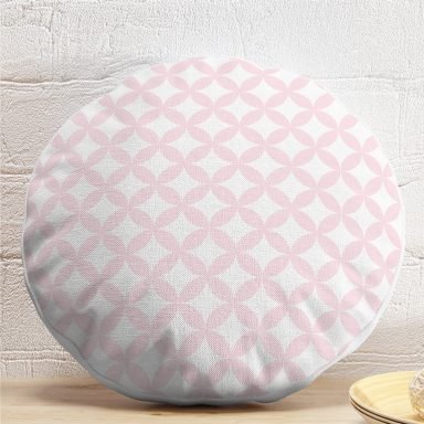 Pembe Dairesel Geometrik Dijital Baskılı Dekoratif Yuvarlak Yastık Kırlent Kılıfı